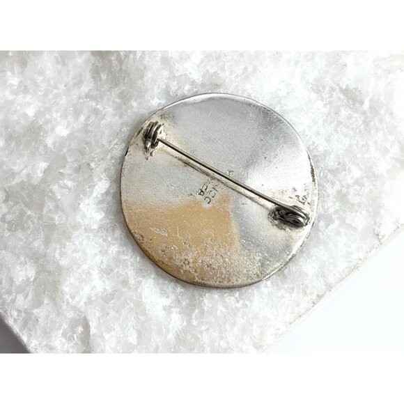 Hecho De Mexico Silver T Mother of Pearl | Abalone Inlaid Floral Vintage Brooch - Picture 3 of 9